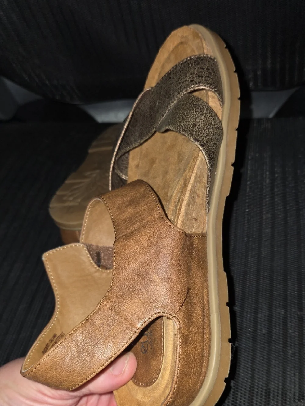 Women’s Brown & Metallic Bronze Cross-Strap Sandals with Buckle - Picture 8 of 12